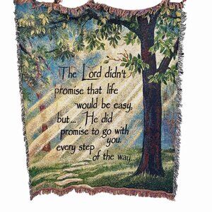 RELIGIOUS INSPIRATIONAL TAPESTRY WOVEN THROW BLANKET 66.75 X 57.75